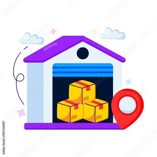Flat design illustration of warehouse location