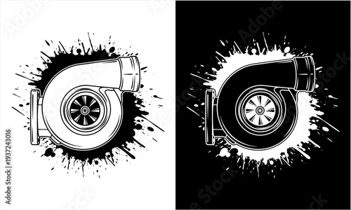 Turbocharger engine part with a dynamic splash effect.