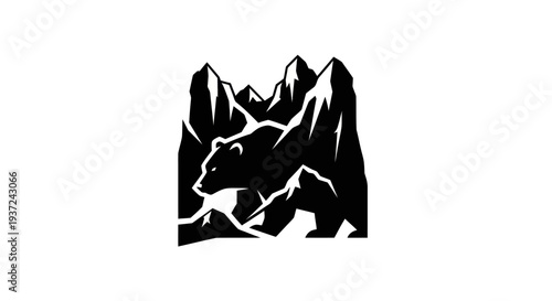 Bear silhouette in mountainous landscape
