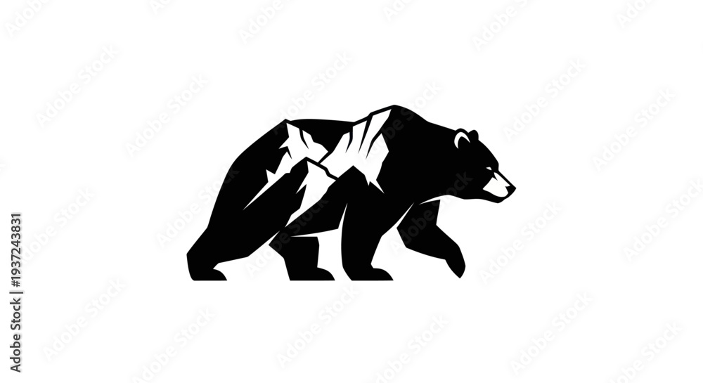 Obraz premium Bear silhouette with mountain logo design