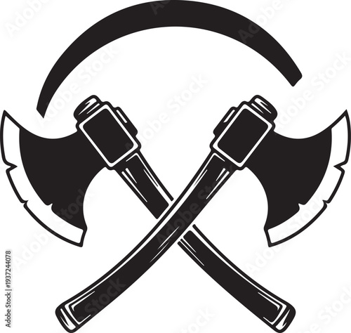 Vector illustration of a steel axe icon with a black handle isolated on white for construction and repair work equipment