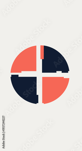Free Download Abstract Geometric Composition Featuring Symmetrical Design Elements in Coral and Navy Tones - GFXLoad