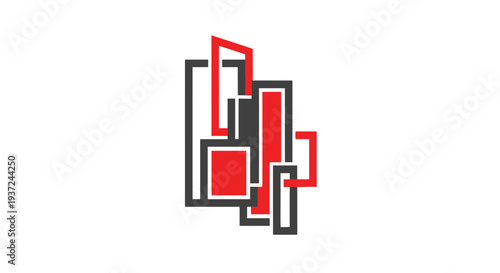 Abstract Geometric Composition in Red, Black, and White Design for Modern Applications