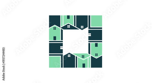 Abstract Geometric Composition of Houses Creating a Square Frame with Modern Minimalist Style