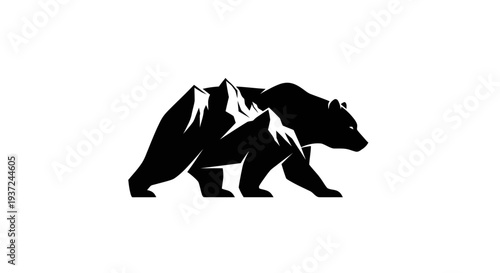 Bear silhouette with mountainous peaks