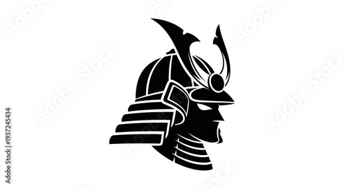 Traditional Japanese Samurai Warrior Helmet Silhouette Vector Illustration. Ancient Historical Kabuto Head Profile Icon.