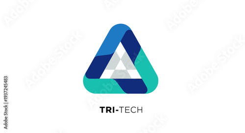 Abstract geometric triangle symbol with interconnected blue and teal segments on a white background, representing technology.