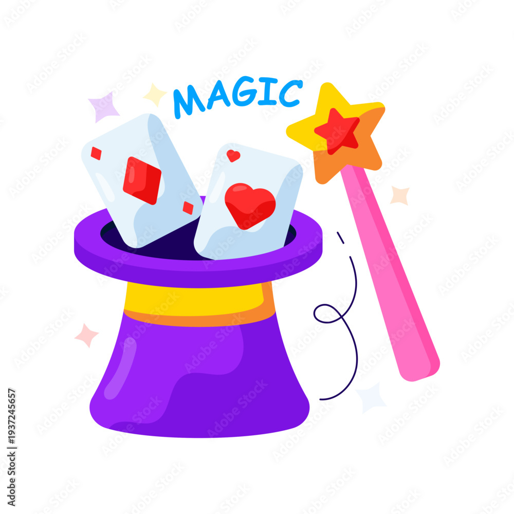 Naklejka premium A flat design illustration of magician hat