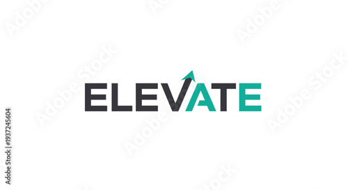 Modern typographic design of the word ELEVATE with an integrated upward arrow, symbolizing growth, progress, success, and improvement.