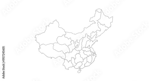 Outline Map of China with Provincial Divisions, Geographic Country Border Icon, Isolated White Background