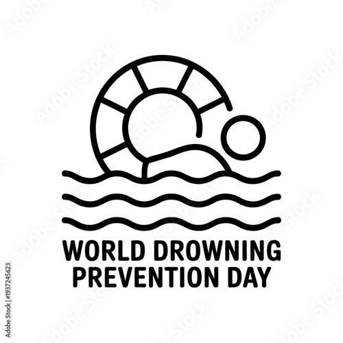 World drowning prevention day person swimming with lifebuoy icon