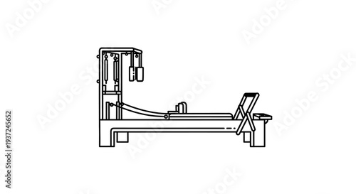Outline Icon of a Rowing Machine or Ergometer for Fitness and Exercise on Isolated White Background