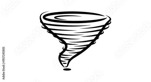 Stylized Cartoon Tornado, Dynamic Swirling Wind Phenomenon on Isolated White Background