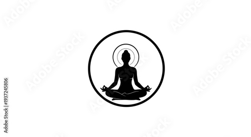 Person Meditating in Lotus Pose with Spiritual Aura, Peaceful Practice in Circle Frame on Isolated White Background
