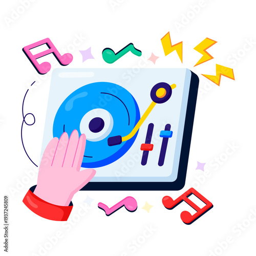      A retro vinyl recorder illustration, vector design of turntable 