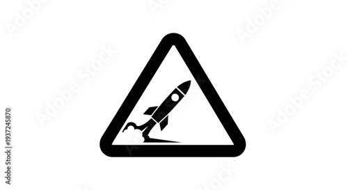 Falling Rocket Danger Warning Sign, Triangular Safety Icon on Isolated White Background
