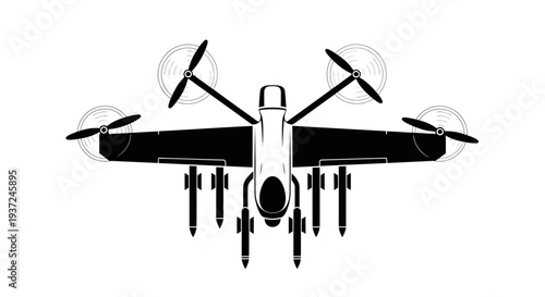 Armed Military Drone with Missiles Top View on Isolated White Background