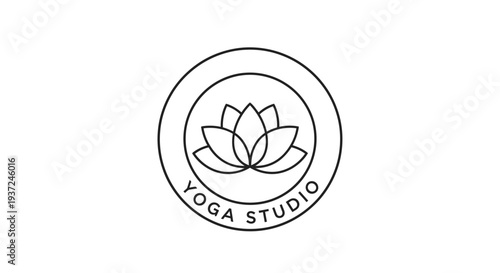 Minimalist Yoga Studio Logo with Lotus Flower in Circle on Isolated White Background