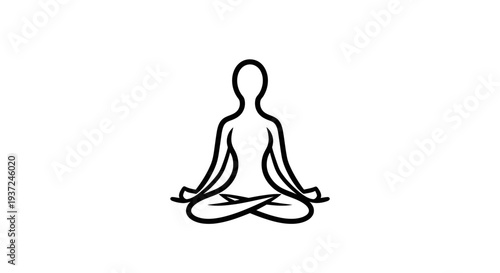 Silhouette of a person meditating in the lotus yoga pose on an isolated white background.
