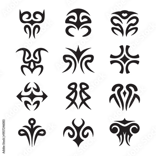 Abstract tribal tattoo designs vector illustration, ancient symbols and decorative ethnic patterns