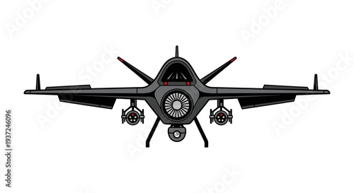 Top-down view of a modern military drone with weapons on an isolated white background.