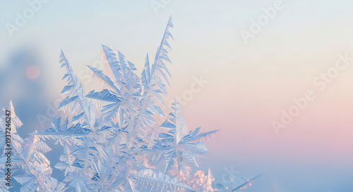Delicate frost crystals forming intricate patterns on window