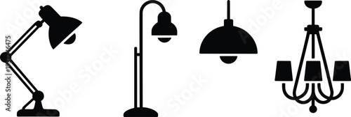 Lamp, silhouette, desk, floor, pendant, chandelier, light, fixture, interior, design, home, decor, illumination, furniture, modern, style, electric, bulb, shade, graphic