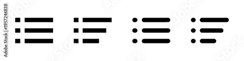 Black filled hamburger menu icons and list symbols for user interface design.