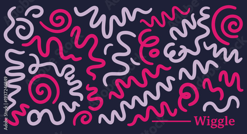 Abstract Wiggle Pattern with Swirling Shapes and Lines in a Vibrant Design