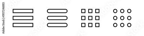 Outline hamburger menu and grid app launcher icons for web and mobile interfaces.