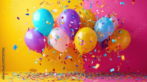 Colorful Balloons and Confetti Exploding in a Lively Celebration