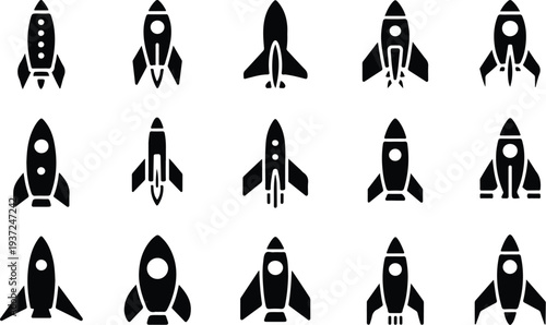 Set of 12 rocket ship icons vector