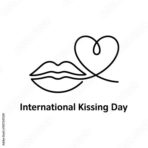 International kissing day minimalist design with lips and heart line art