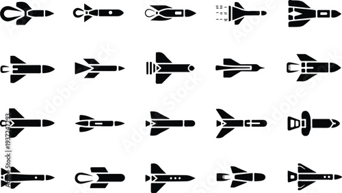 Set of 20 rocket icons vector
