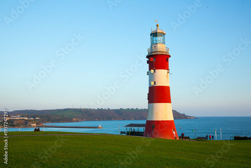 Fotografía The iconic 'Smeatons tower' on Plymouth Hoe in Devon UK at sunset