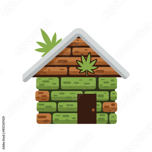 Cannabis wooden house logo icon isolated green marijuana leaf home