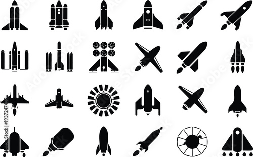 Rocket Collection Silhouette Icon Set Space Rocket Typography Silhouette Icon Pack
