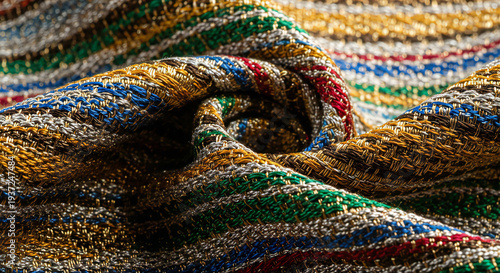 Vibrant multicolored fabric with intricate woven texture