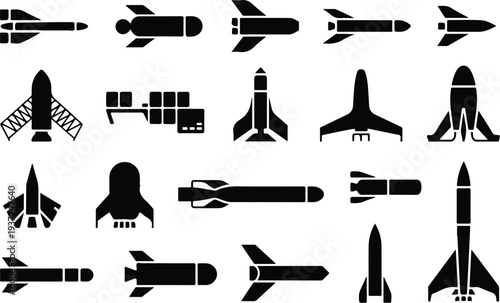 Rocket Collection Silhouette Icon Set Space Rocket Typography Silhouette Icon Pack