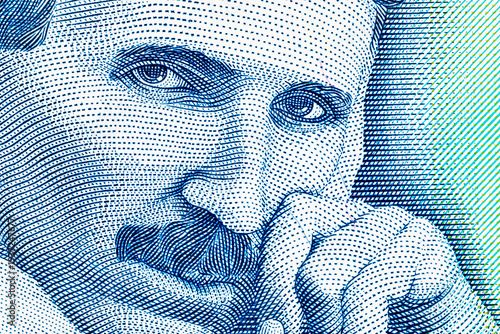 100 Dinars Banknote with portrait of Nikola Tesla. Serbian National Currency. Money of Europe.