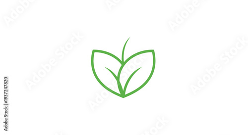 Minimalist green plant sprout logo icon illustration, abstract organic leaf symbol for natural growth and ecology on white background.