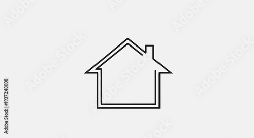 Simple line art house icon on a light background, minimalist home outline symbol for real estate, dwelling, property, and building concepts