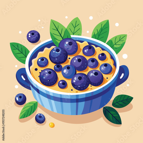 Blueberry Oatmeal in a Blue Bowl