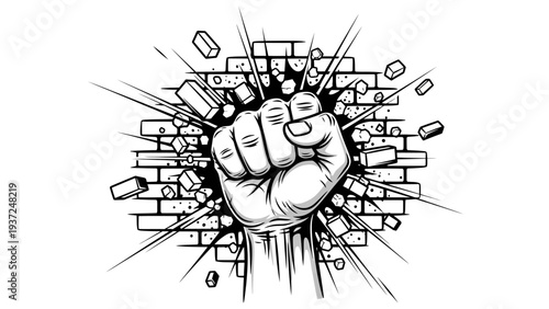 Fist Breaking Through Brick Wall