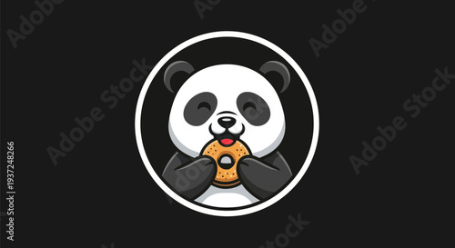 Cartoon panda eating donut logo
