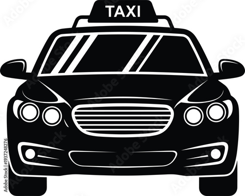 Modern Taxi Cab Car Silhouette with Taxi Roof Sign and Detailed Headlights for Urban Transportation and Ride Share Vector Design