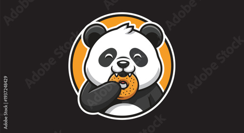 Cartoon panda eating donut logo design