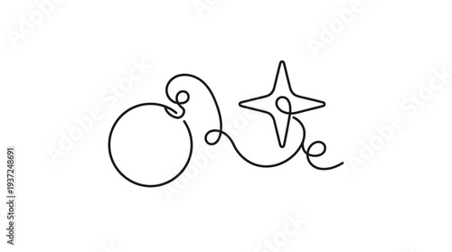 Sparkle Ball One-Line Icon, Single Continuous Line Round Sphere with Star Minimal Outline