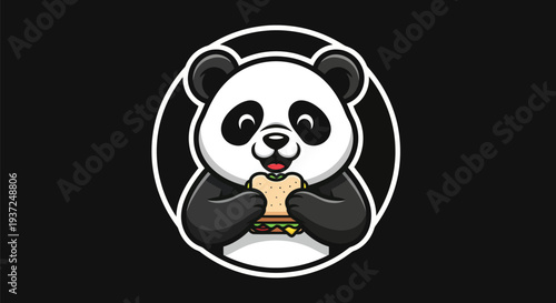 Cartoon panda eating food illustration