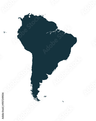 Map of South America, sign silhouette. World Map Globe. Vector Illustration isolated on transparent background. Latin American continent.